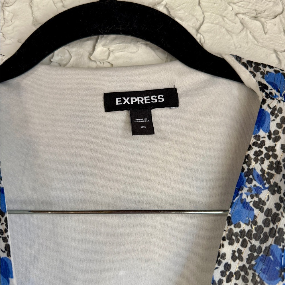Express Blue and White Floral Long Sleeve Dress - Picture 4 of 9